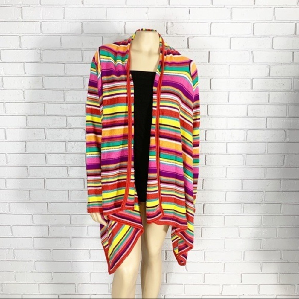 Lauren Ralph Lauren Striped Waterfall Cardigan Multicolor Linen Preppy NWT L